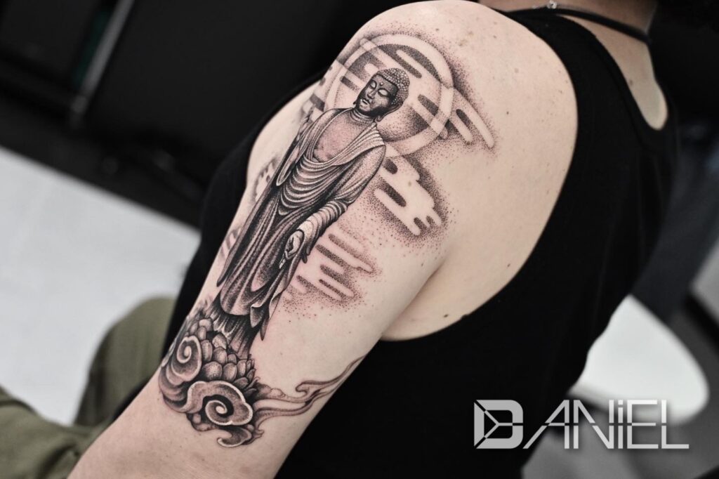 Buddhist statue tattoo Daniel 03