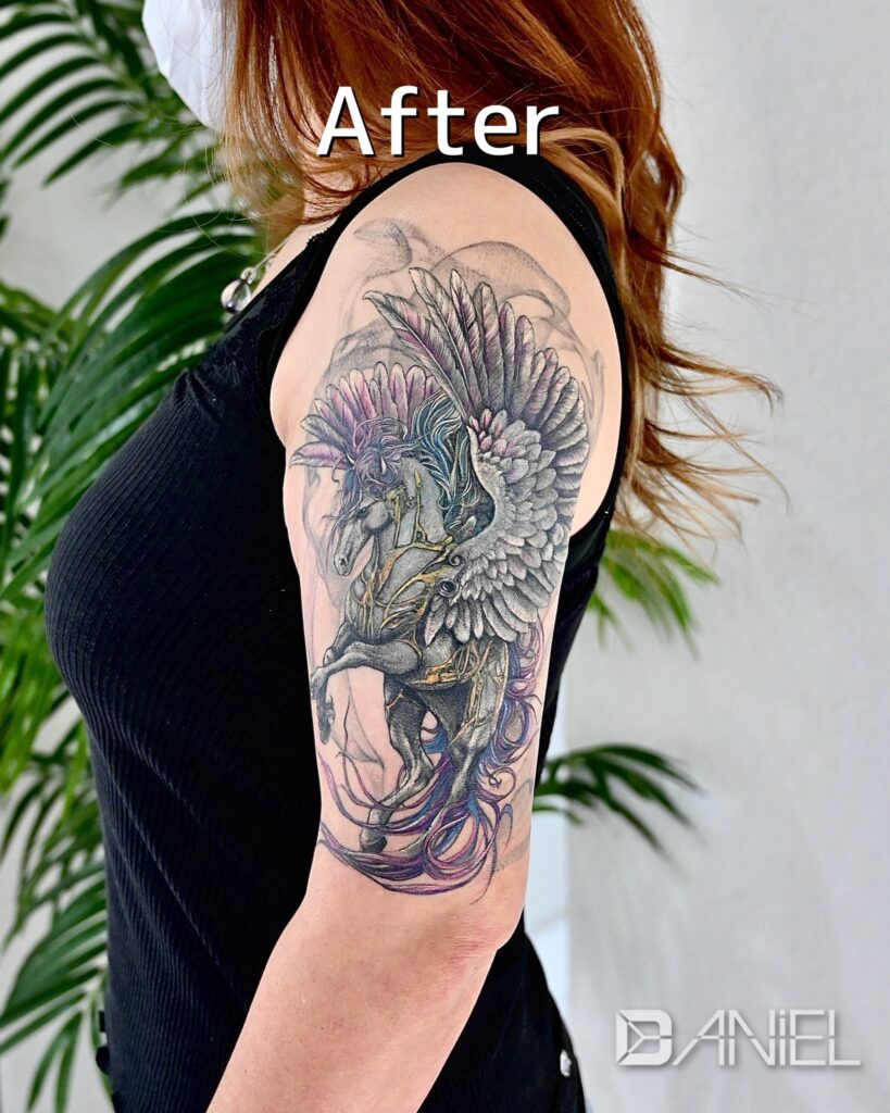 Pegasus smoke cover up tattoo daniel after