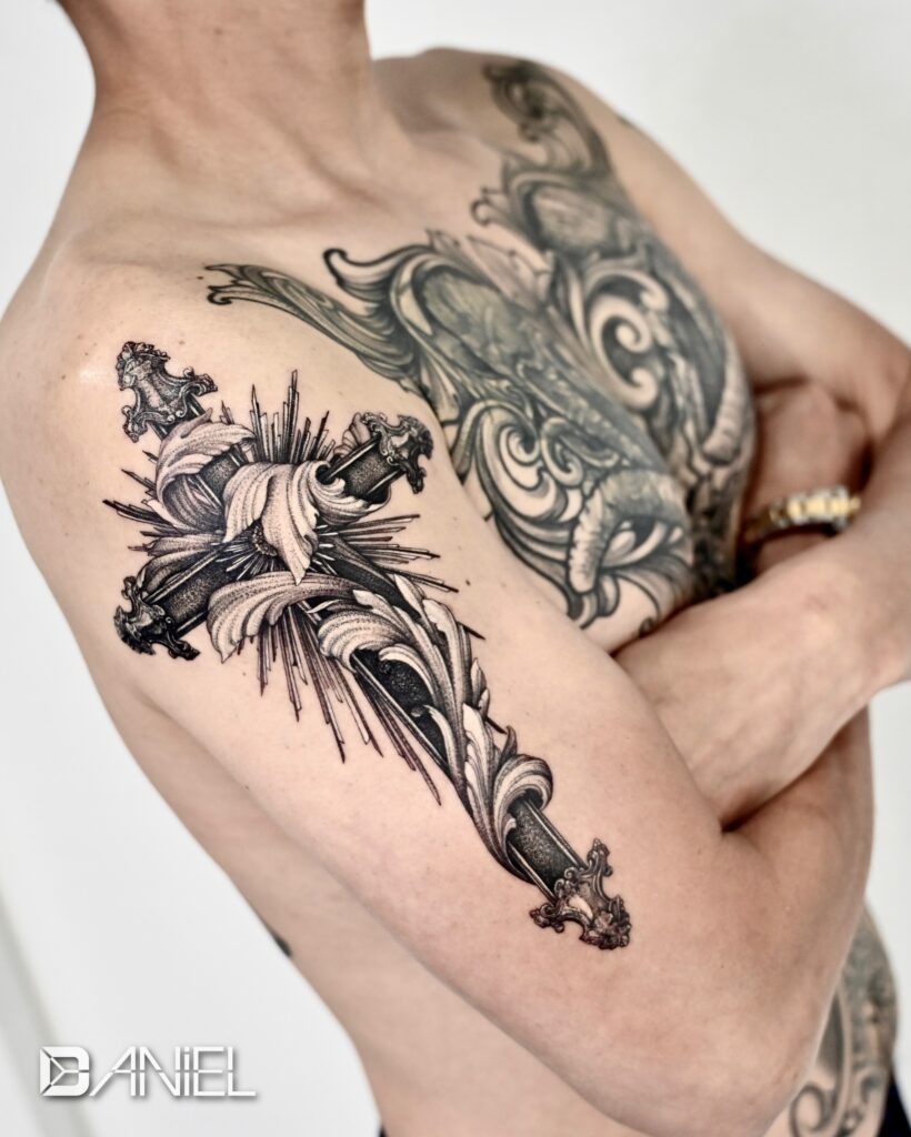acanthus cross tattoo Daniel