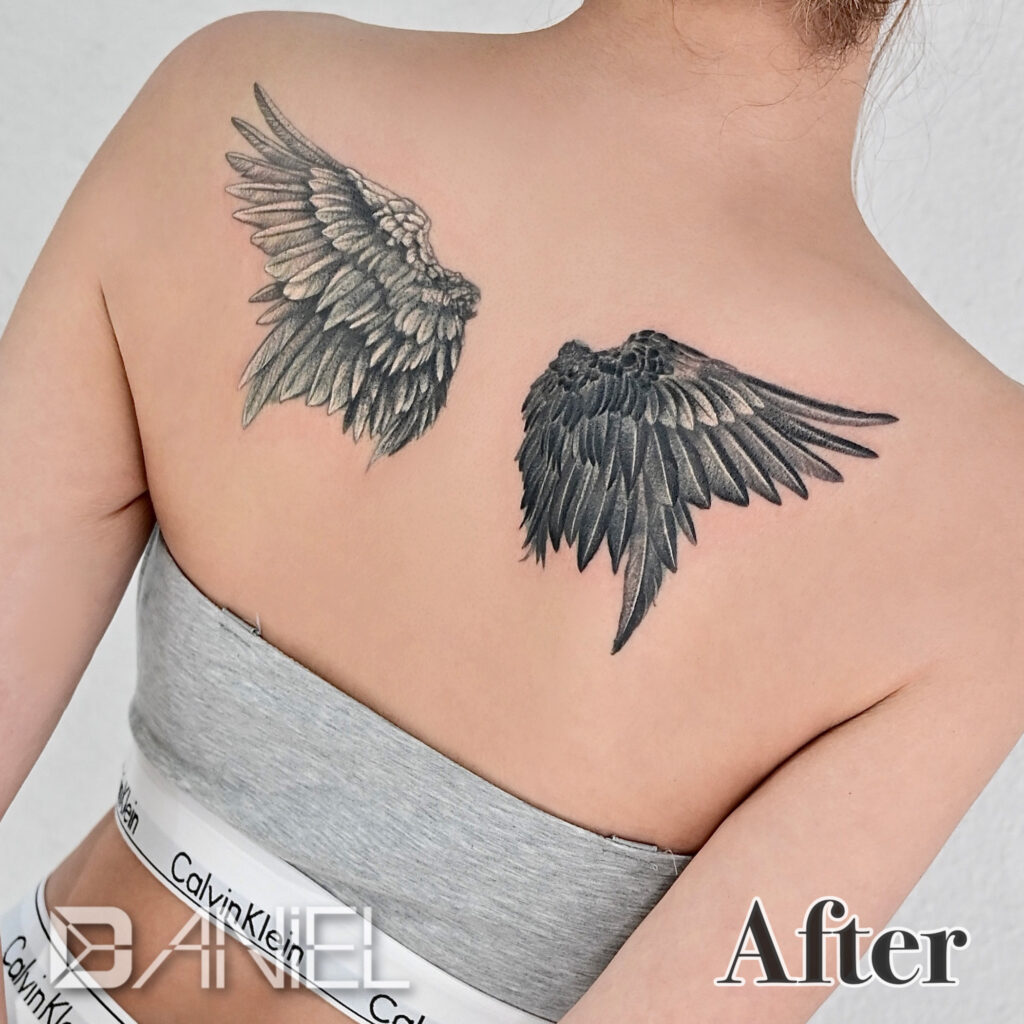 angel & devil coverup tattoo daniel after