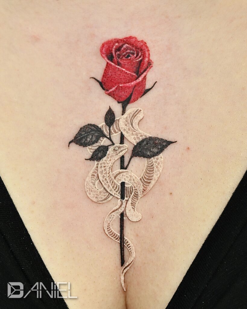 antima snake & rose tattoo daniel