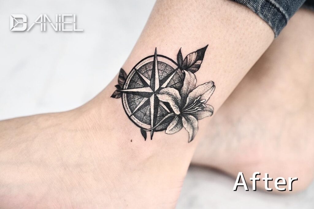 cover up tattoo compass lily Daniel after