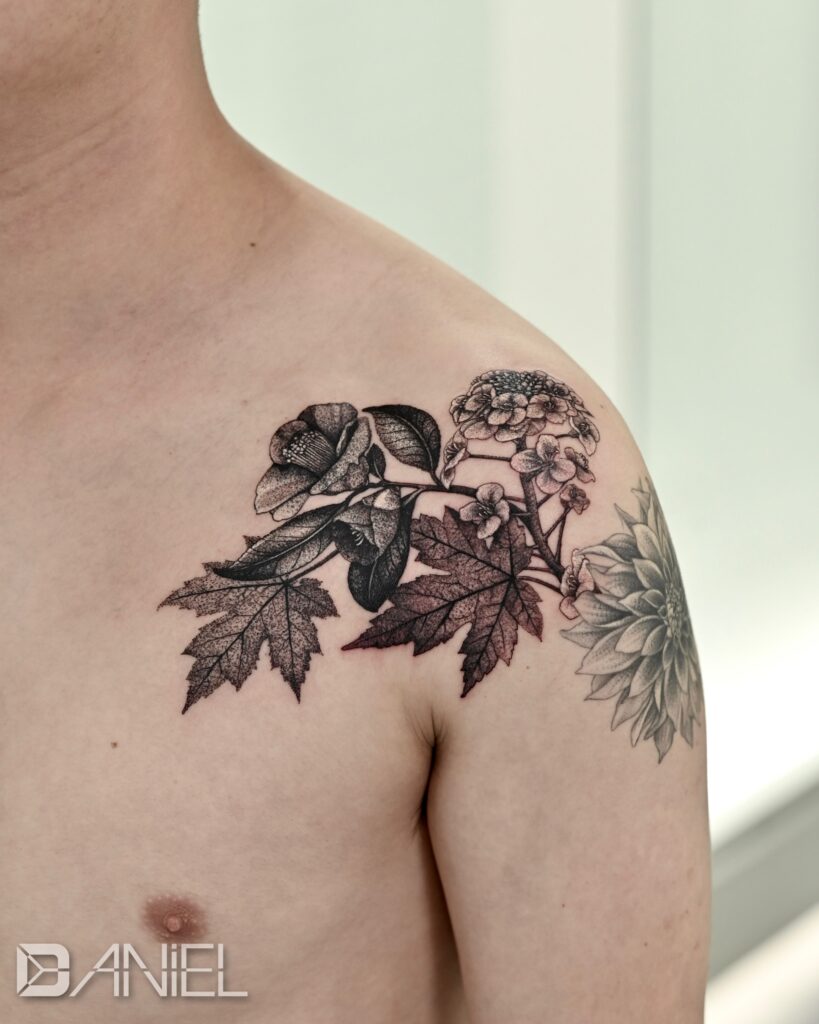 hydrangea × camellia × maple tattoo daniel 02