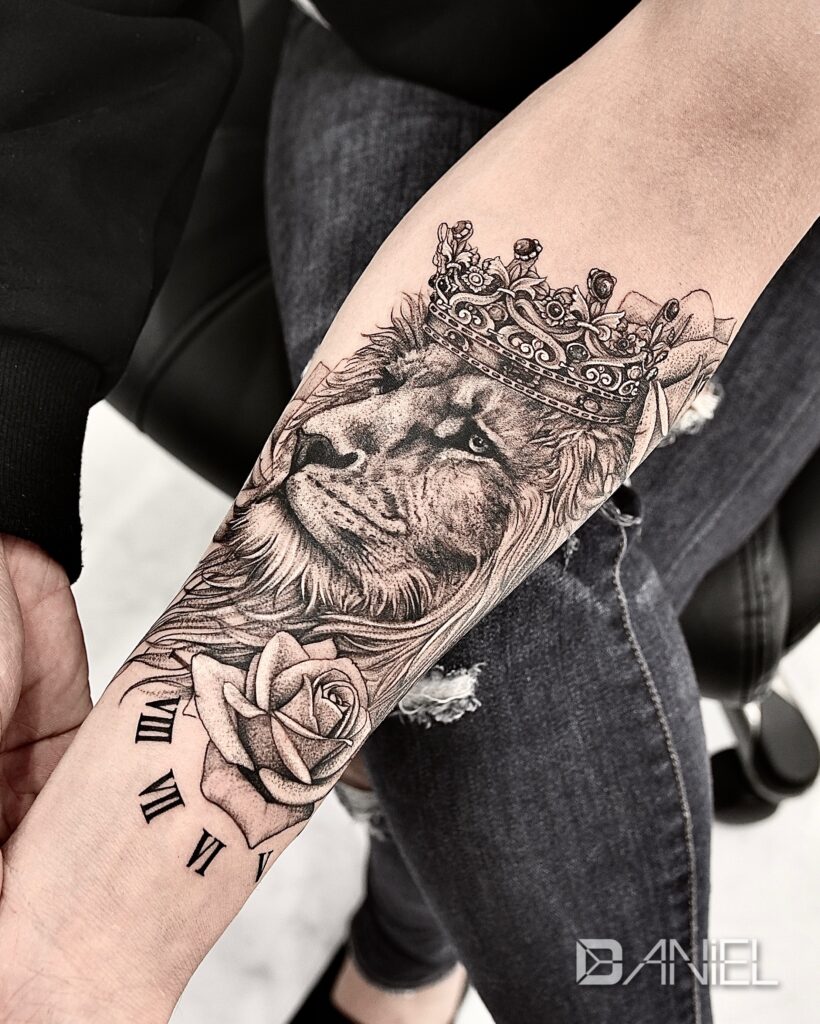 lion & rose tattoo deniel