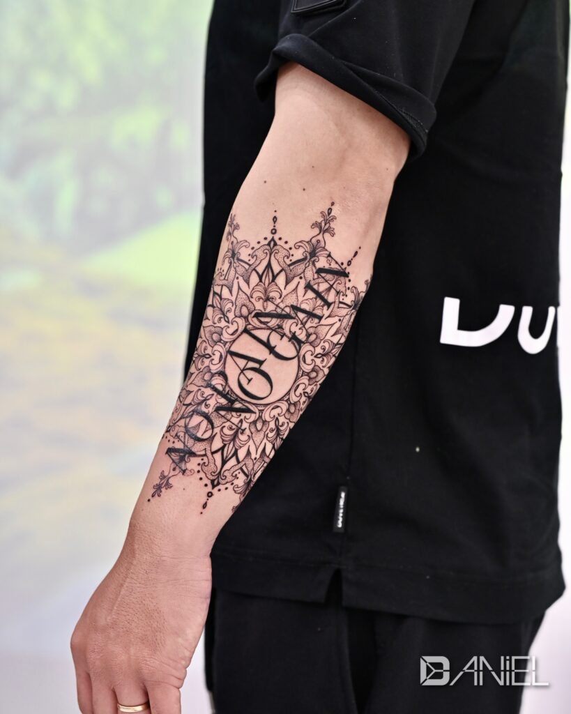mandala lettering tattoo Daniel