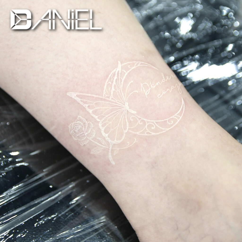 moon rose butterfly white tattoo Daniel
