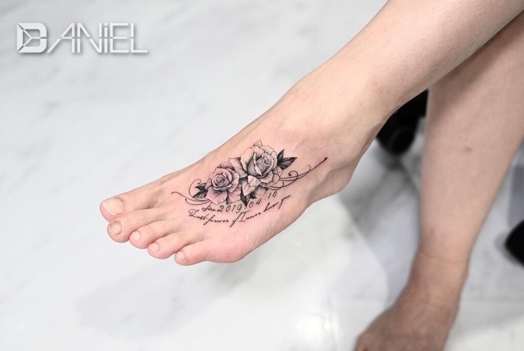 rose lettering tattoo Daniel