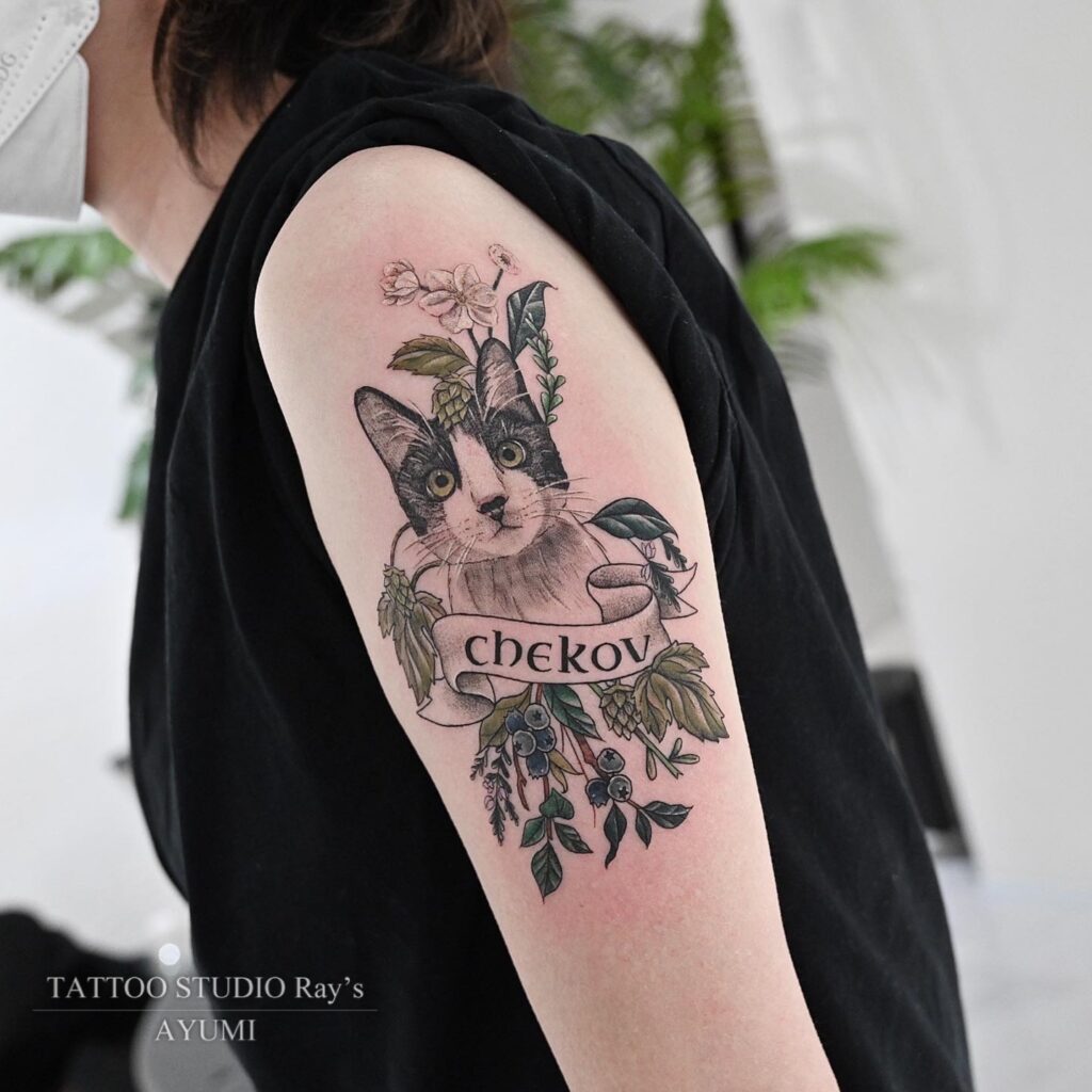 cat flower tattoo AYUMI