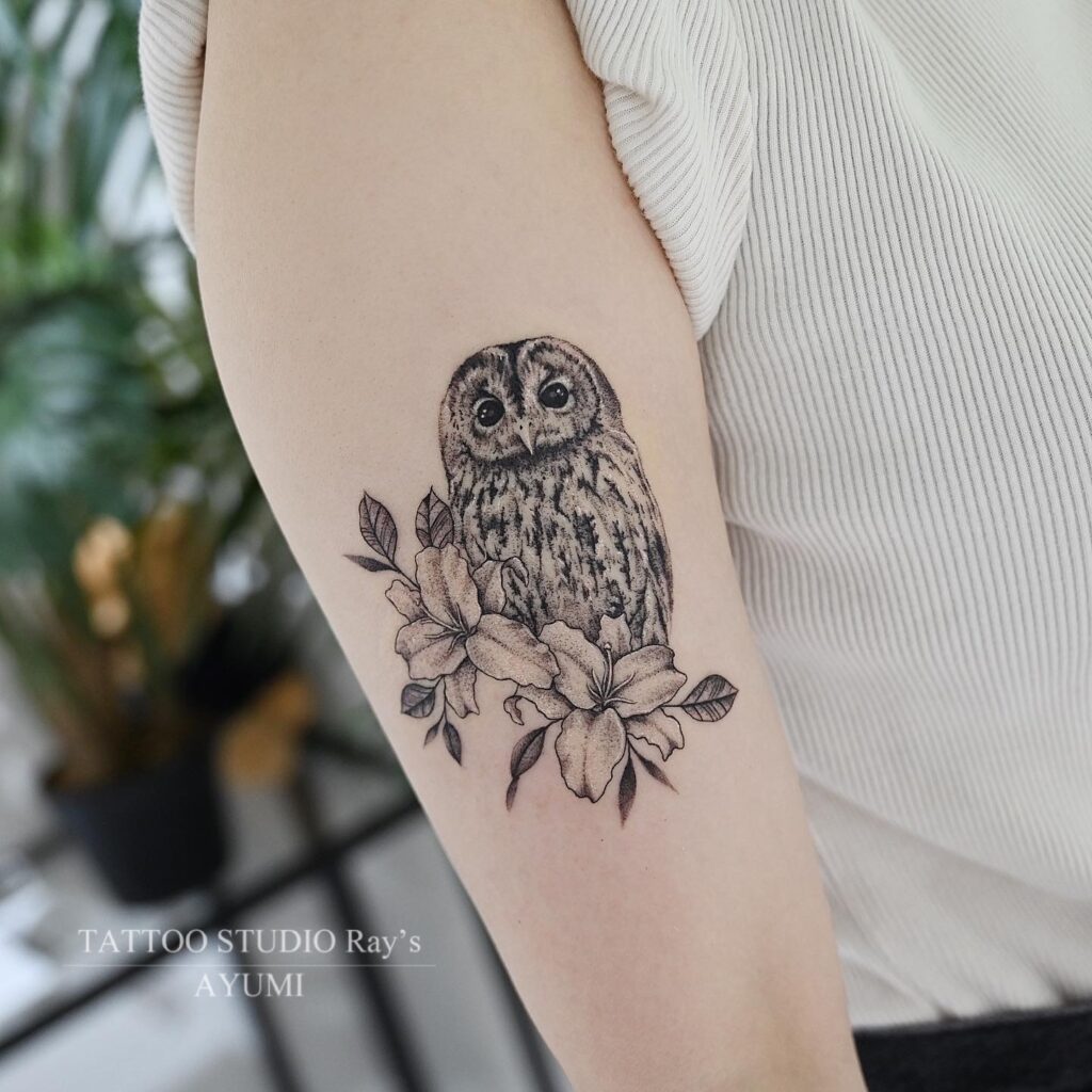 owl flower tattoo AYUMI