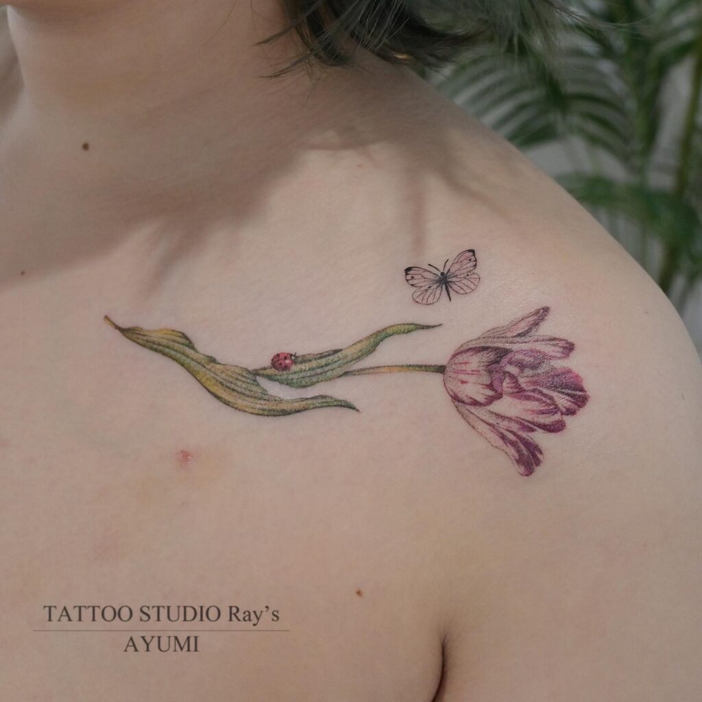 ladybug butterfly tulip tattoo AYUMI