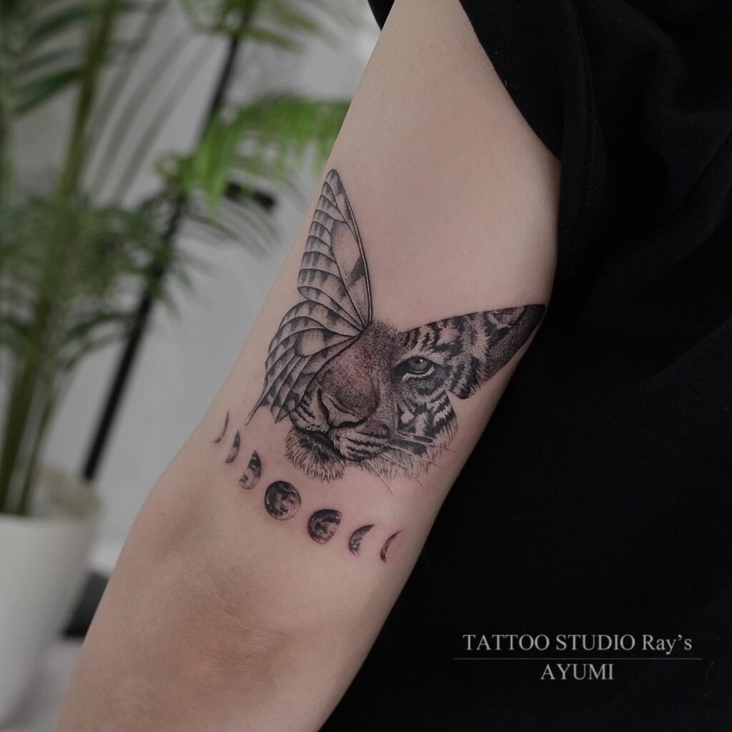 tiger butterfly moon tattoo AYUMI