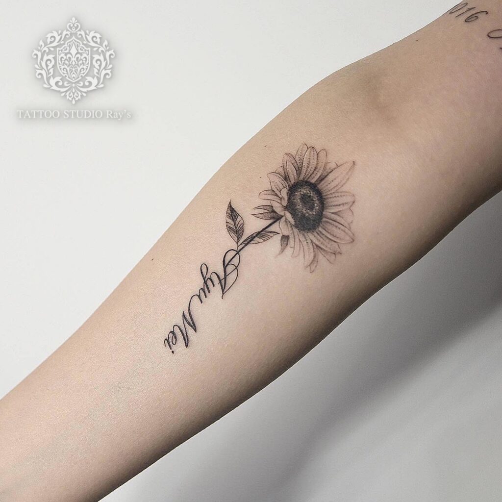 sunflower lettering tattoo AYUMI