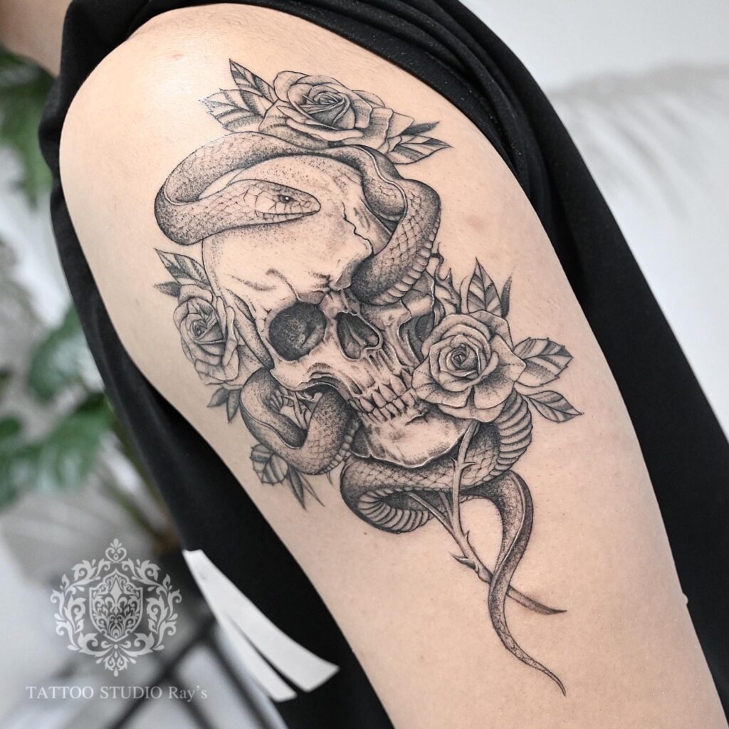 snake skull rose tattoo AYUMI