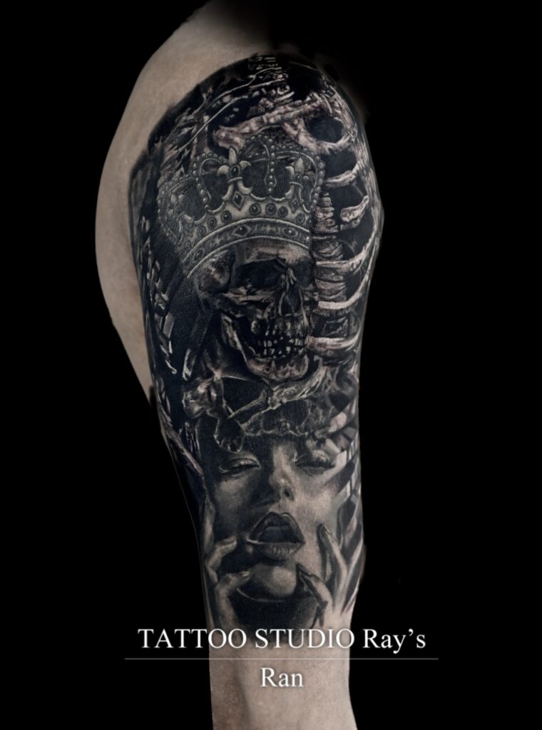 skull crown woman portrait tattoo Ran