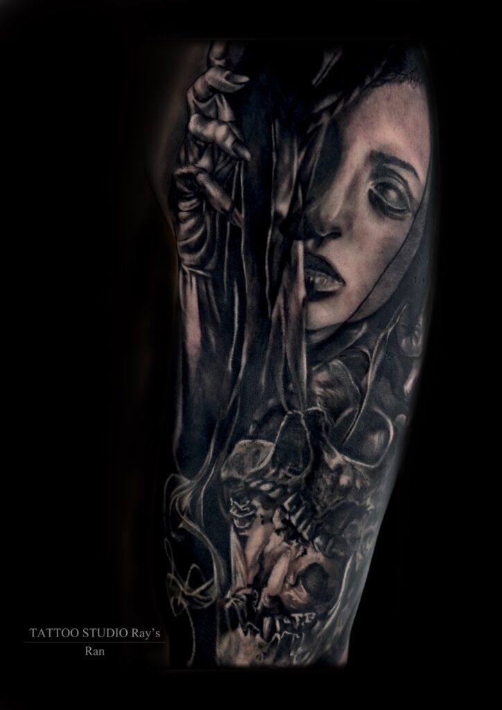 woman skull portrait tattoo Ran 02