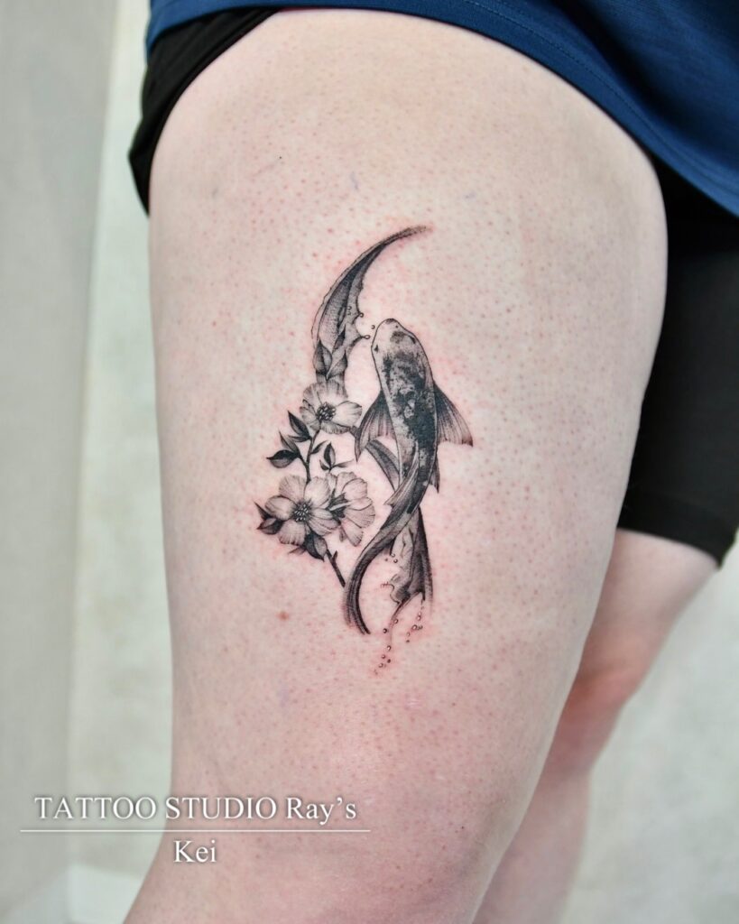 koi fish flower tattoo Kei