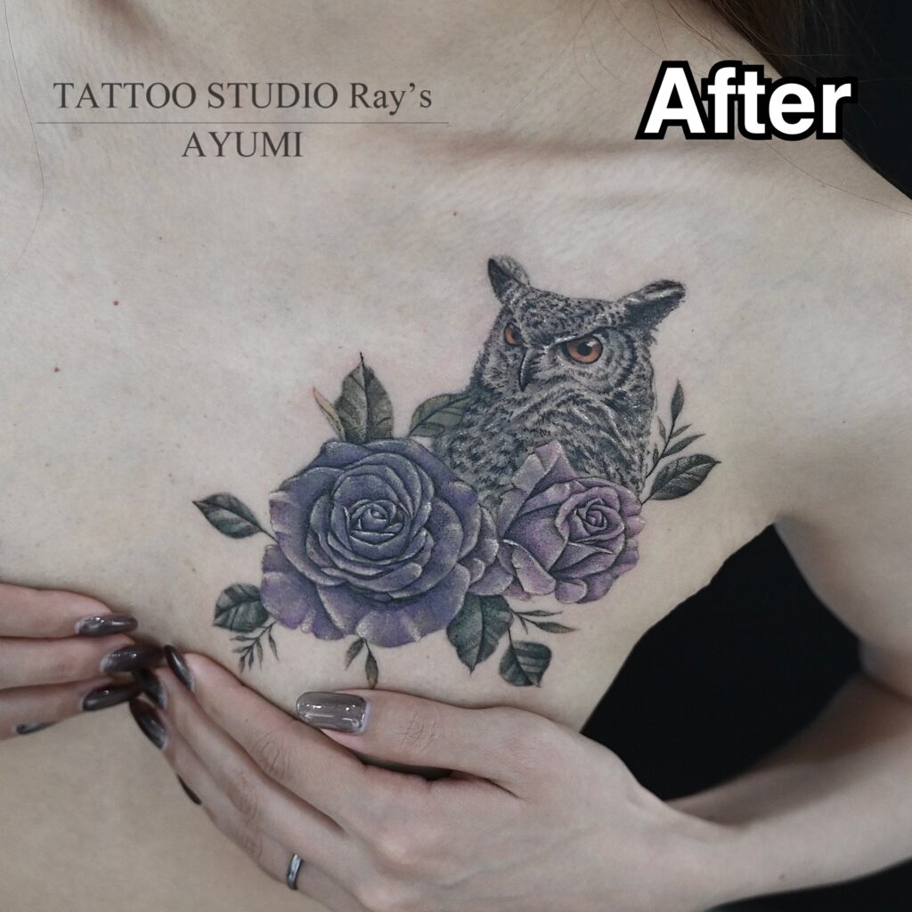 cover up owl & rose tattoo ayumi 02