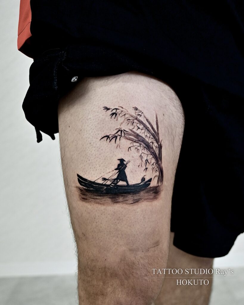 boat & bamboo forest tattoo hokuto