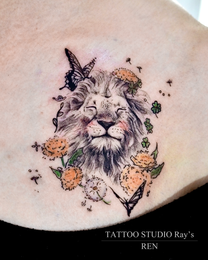 lion × flower tattoo ren 01